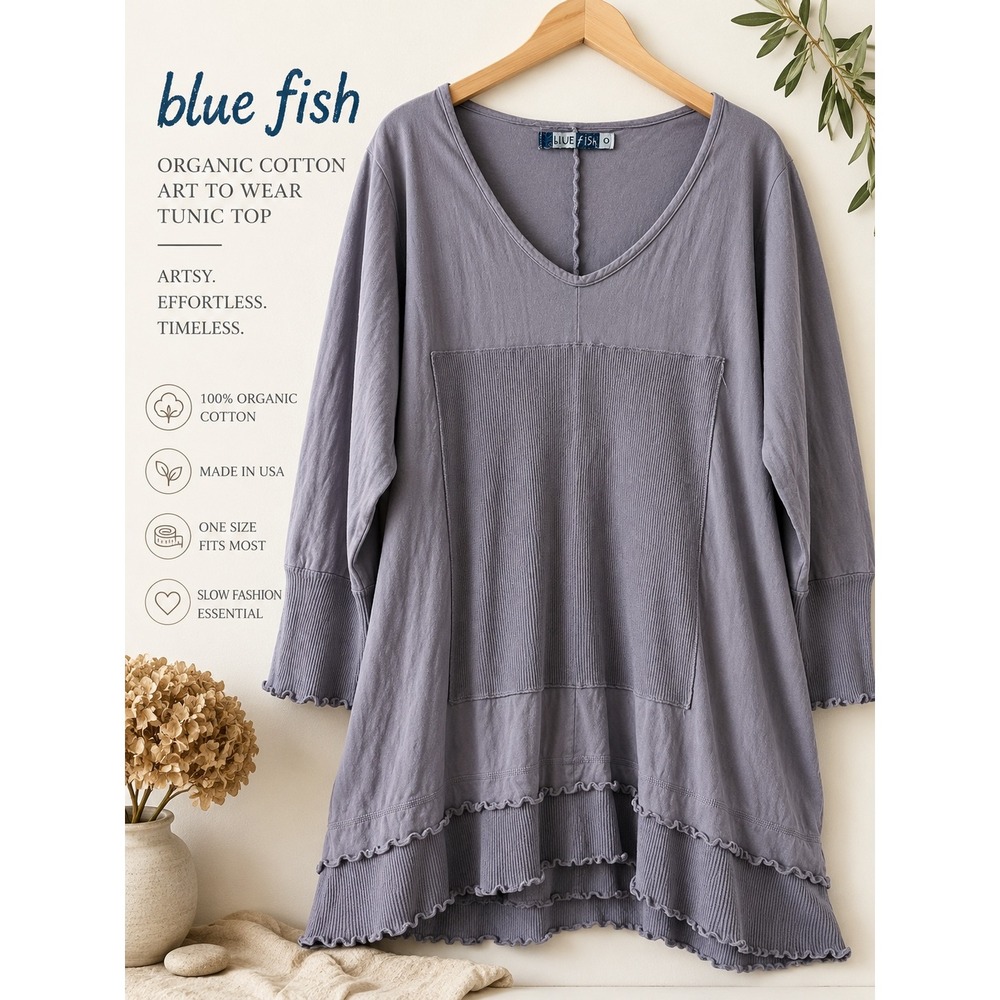 Blue Fish Organic Cotton Gray Lagenlook Tunic Top One Size‎ Artsy USA